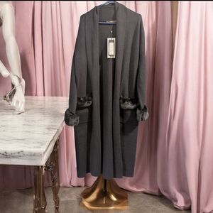 Max Sport Black Long Cardigan with Faux Fur Cuffs NWT
